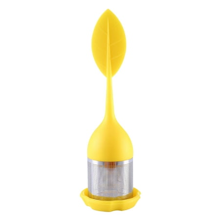 

xiuh tea infuser ã¯â¼âsilicone handle stainless steel strainer with tray yellow