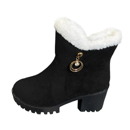 GHSOHS Cowboy Boots for Women Zipper Work Boots Ankle Boots Shoes Comfortable Boots for Women Winter Plush Warm Black Boots Suede Zipper Thick High Heel Short Boot Western Cowgirl Boots Size 40