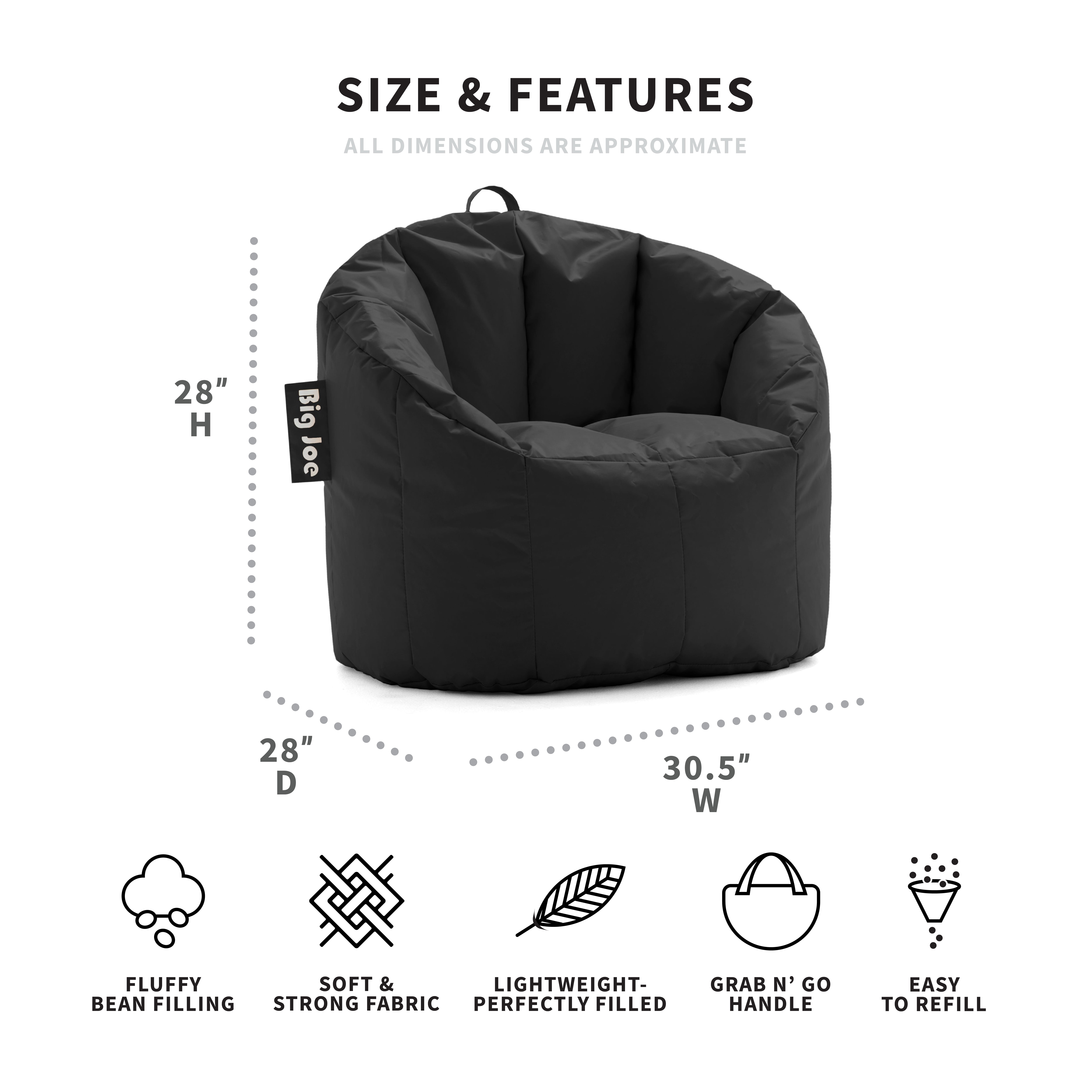 HDMLDP Giant Bean Bag Chair for Adults Kids Without Filling Comfy Round Big  Joe Beanbag Chairs Love Sack Covers for Bedroom Living Room, 5FT, Black