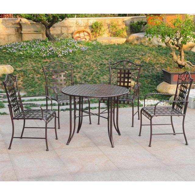 International Caravan Mandalay 5 Piece Iron Patio Dining Set in Bronze