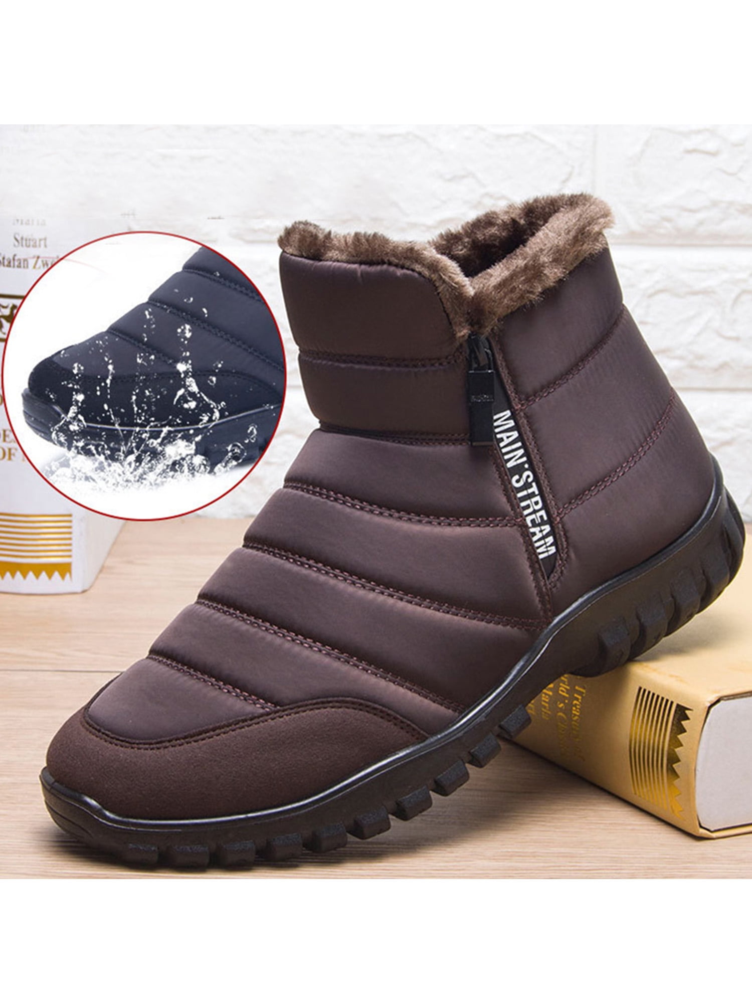High Top Leather Shoes Winter Men Snow Boots Suede Ankle Sneakers Fur Lined Warm 