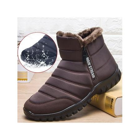 

SIMANLAN Mens Snow Boots Winter Anti-Slip Ankle Booties Side Zipper Warm Shoes Coffee 8