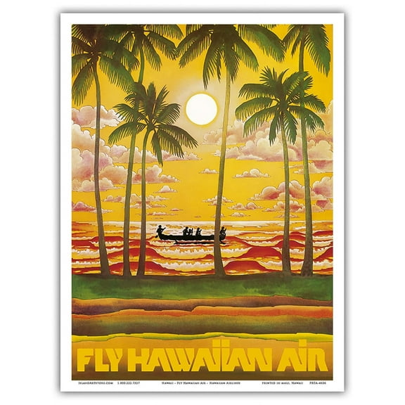 Hawaii - Fly Hawaiian Air - Hawaiian Airlines - Vintage Airline Travel Poster c.1970s - Master Art Print (Unframed) 9in x 12in