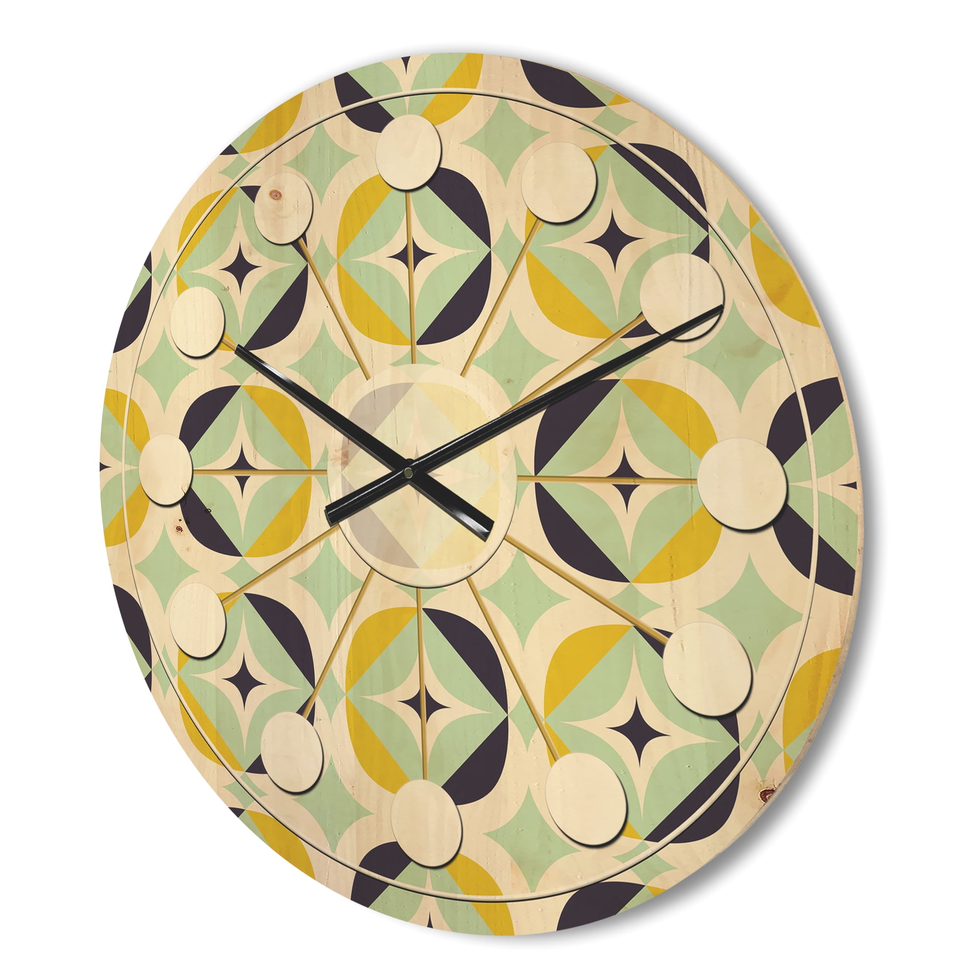 Designart 'Diamond Retro Pattern V' Mid-Century Modern Wood Wall Clock