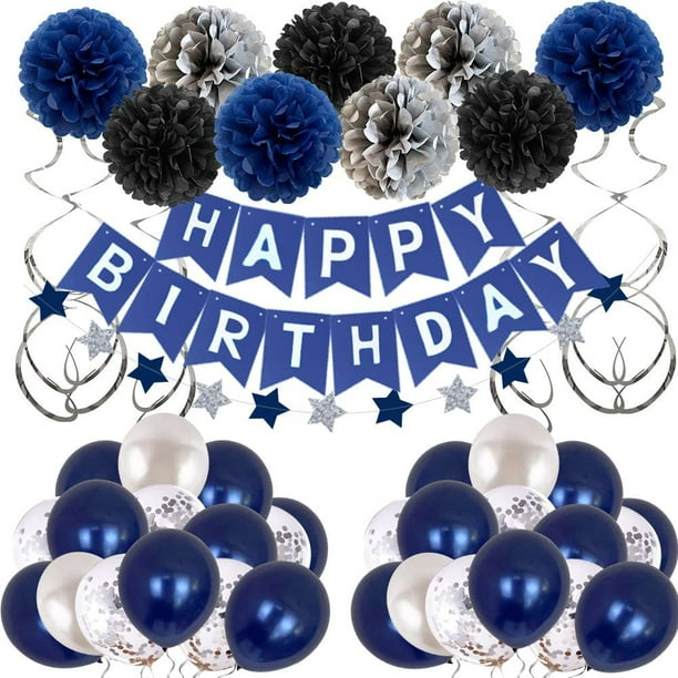 Lot de 2 décorations d'anniversaire pour homme Bleu Décorations de fête d' anniversaire pour homme femme garçon Grils, ballons joyeux anniversaire  pour décoration de fête (bleu) 
