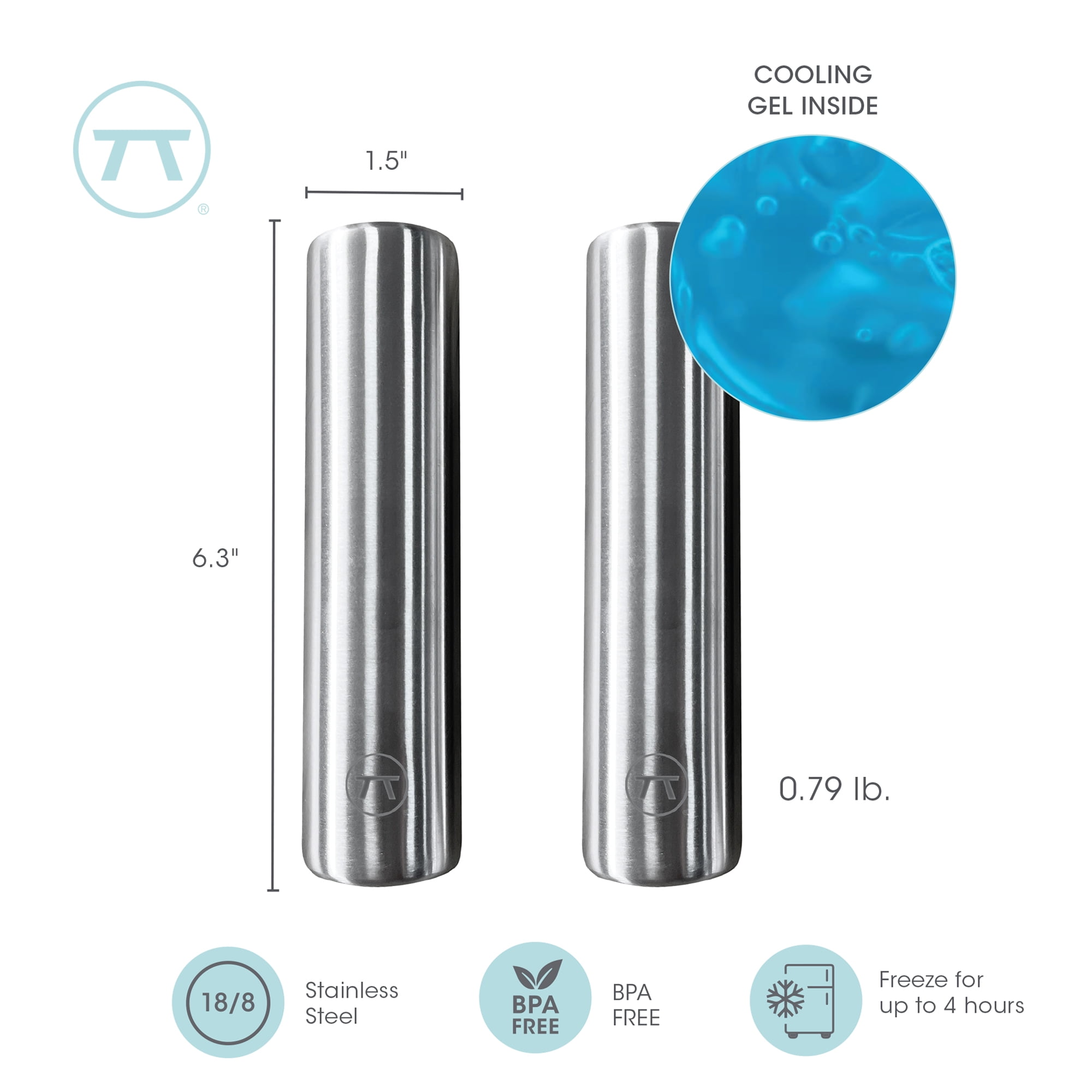 Outset Stainless Steel Cylinder Ice Packs, Set of 2 Reusable Travel Coolers, 6.3" x 1.6” Ideal For Lunch Boxes
