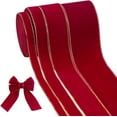 thumbnail image 1 of Cintas de terciopelo de 12 yardas, 4 tamaños, 3/8 pulgadas a 1-1/2 pulgadas, cinta navideña roja, cinta vintage para envolver con borde dorado, 1 of 5