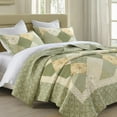 thumbnail image 1 of Finlonte Colcha Floral De 120 X 120 Pulgadas, Tamaño King California, 100% Algodón, Colcha Acolchada Cal King, Reversible, Colcha Extra Grande, Colcha Xl, Color Verde/Crema, Blanco, 3 Piezas, 1 of 5