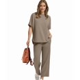 thumbnail image 6 of Two Piece Sets for Women Summer Outfits Wide Leg Crop Pants Lounge Sets Beach Vacation Clothes Brown XL, 6 of 9