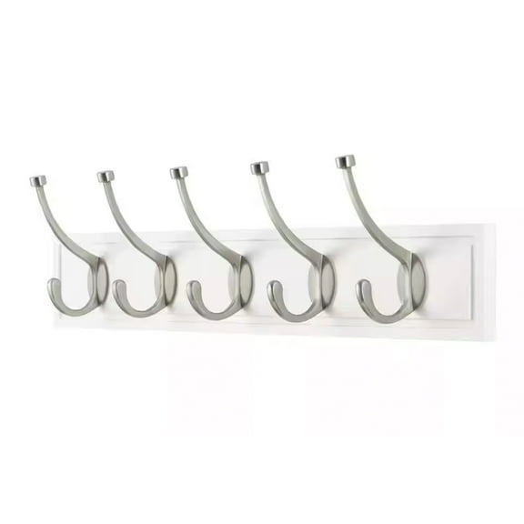 Ceybo 27 in. White Rack with 5 Satin Nickel Hooks