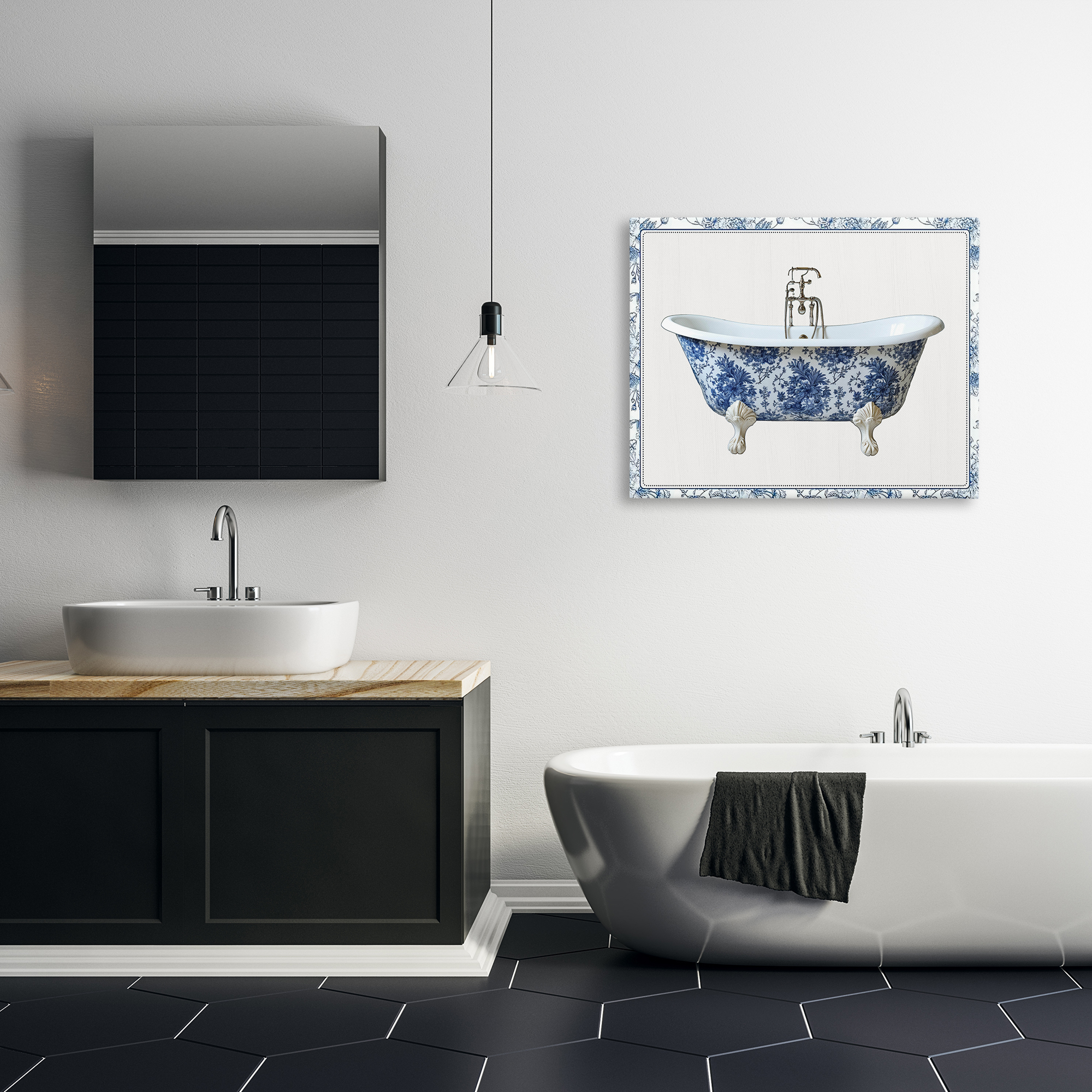 Vintage Chinoiserie Bathtub Canvas Wall Art, design by Lettered and Lined