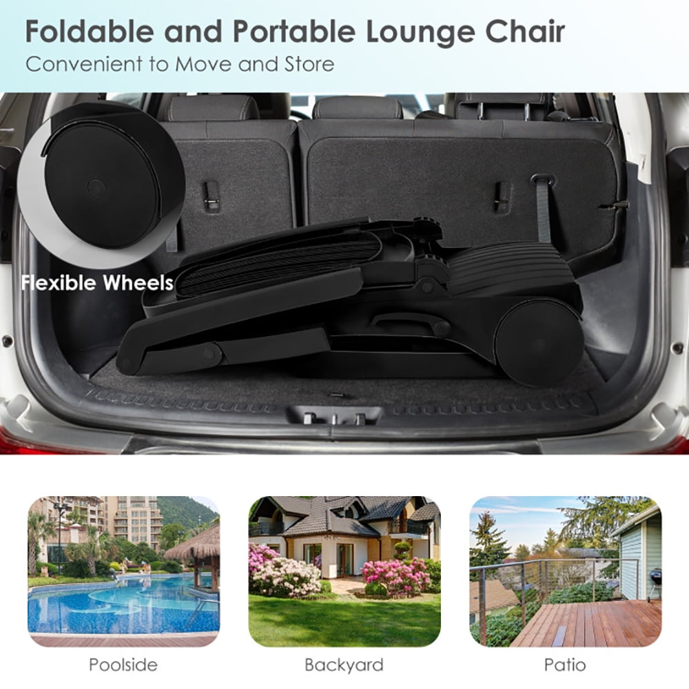 Aimee Lii Adjustable Patio Sun Lounger with Weather Resistant Wheels, Patio Loungers, Black Aimee Lii Adjustable Patio Sun Lounger with Weather Resistant Wheels, Patio Loungers, Black