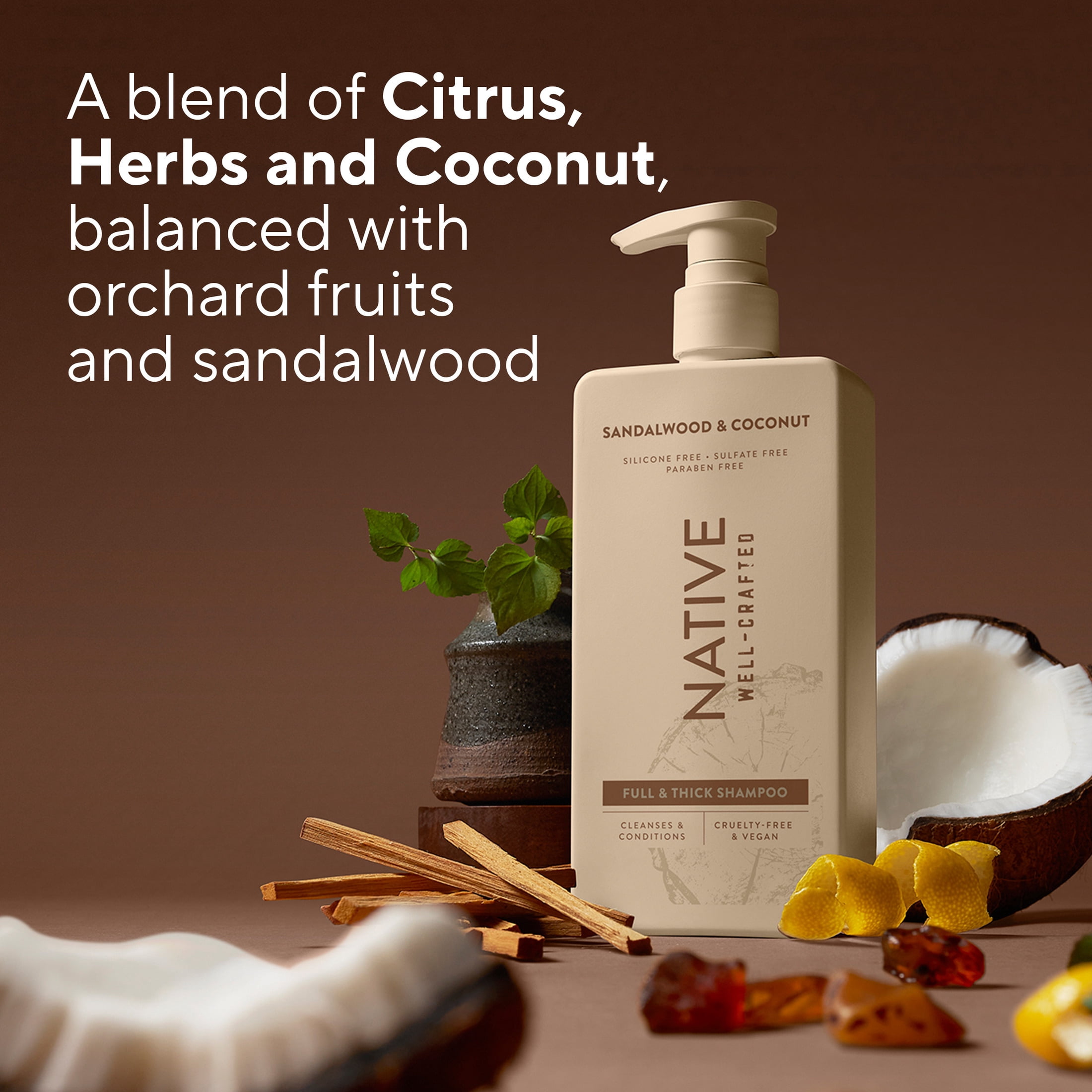 Native Full & Thick Men's Shampoo, Silicone and Sulfate Free, Sandalwood & Coconut, 16.5 fl oz