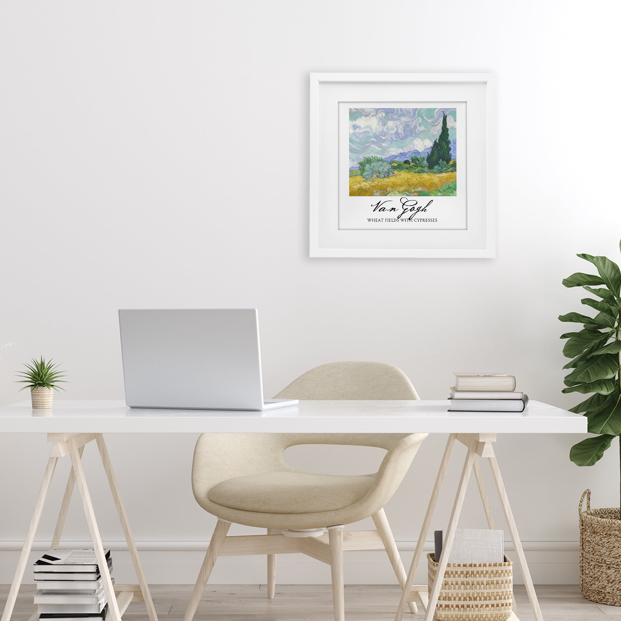Stupell Industries Van Gogh Wheat Field with Cypresses White Framed Print Under Glass, design by Vintage Hustle