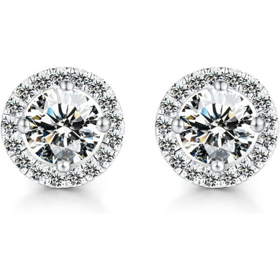 18K White Gold Plated Round Square Clear Cubic Zirconia Stud Earrings, 925 Sterling Silver 3-10 Carat Simulated Diamond CZ Earrings, Princess Radiant Cushion Oval Cut Hypoallergenic Studs for Women