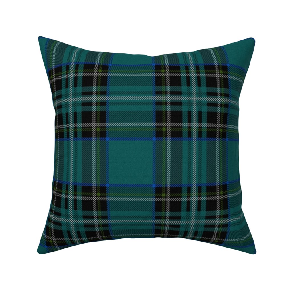 Plaid Dark Tartan Boy Blue Teal Throw Pillow Cover w Optional Insert by