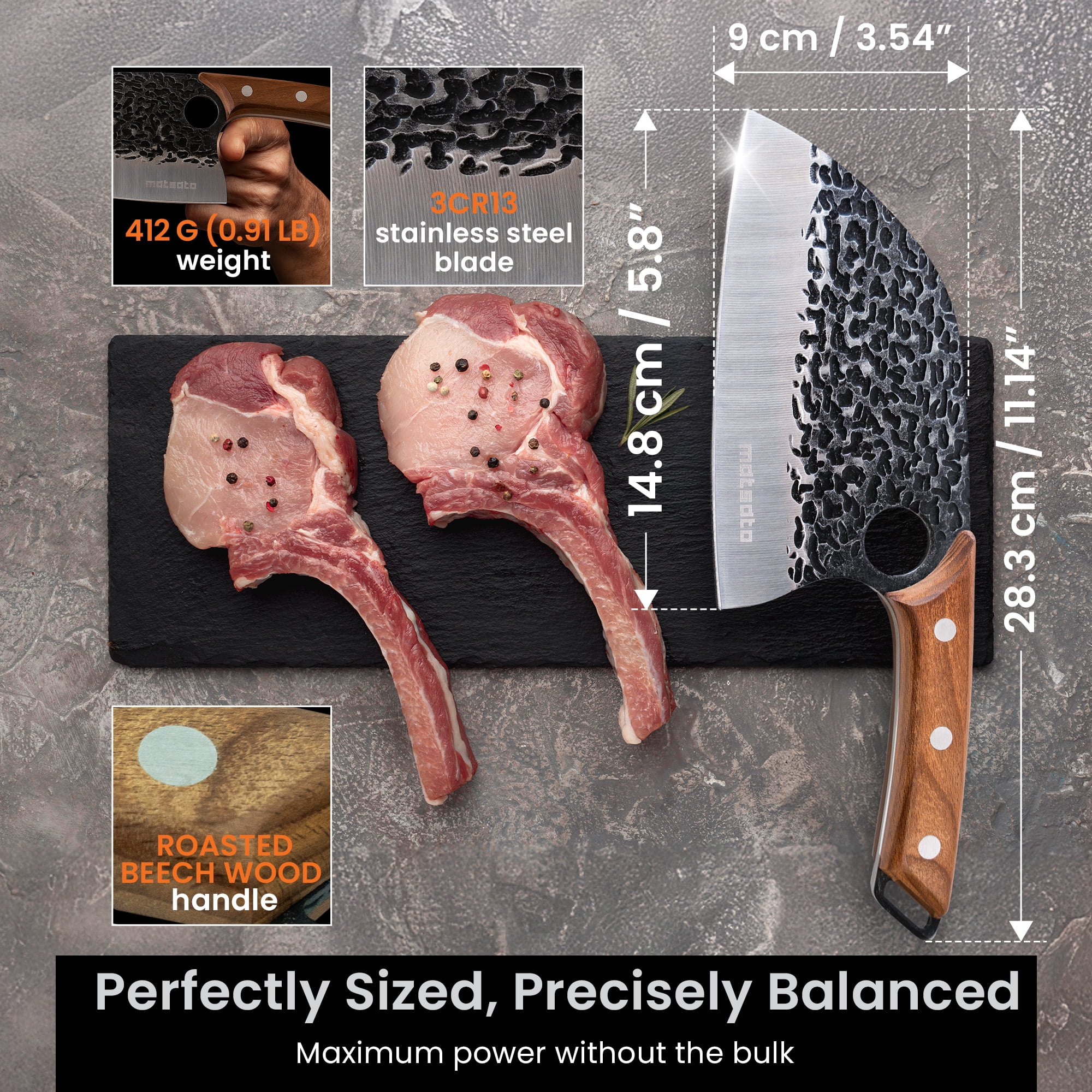 Matsato Cleaver Knife – 5.8 inch,  Japanese Steel Butcher Knife for Meat & Vegetables
