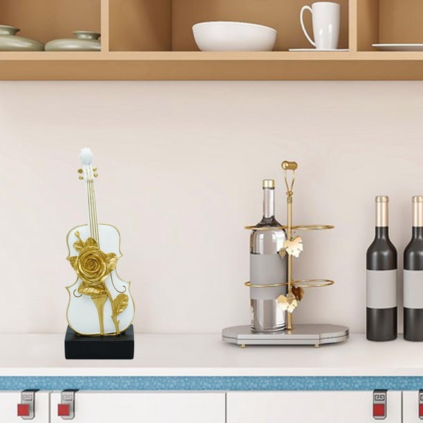 Estatua de violín, decoración de escritorio, adorno, arte abstracto, estatuilla de violín para cafetería, Festival, librería, decoración artesanal de con rosa