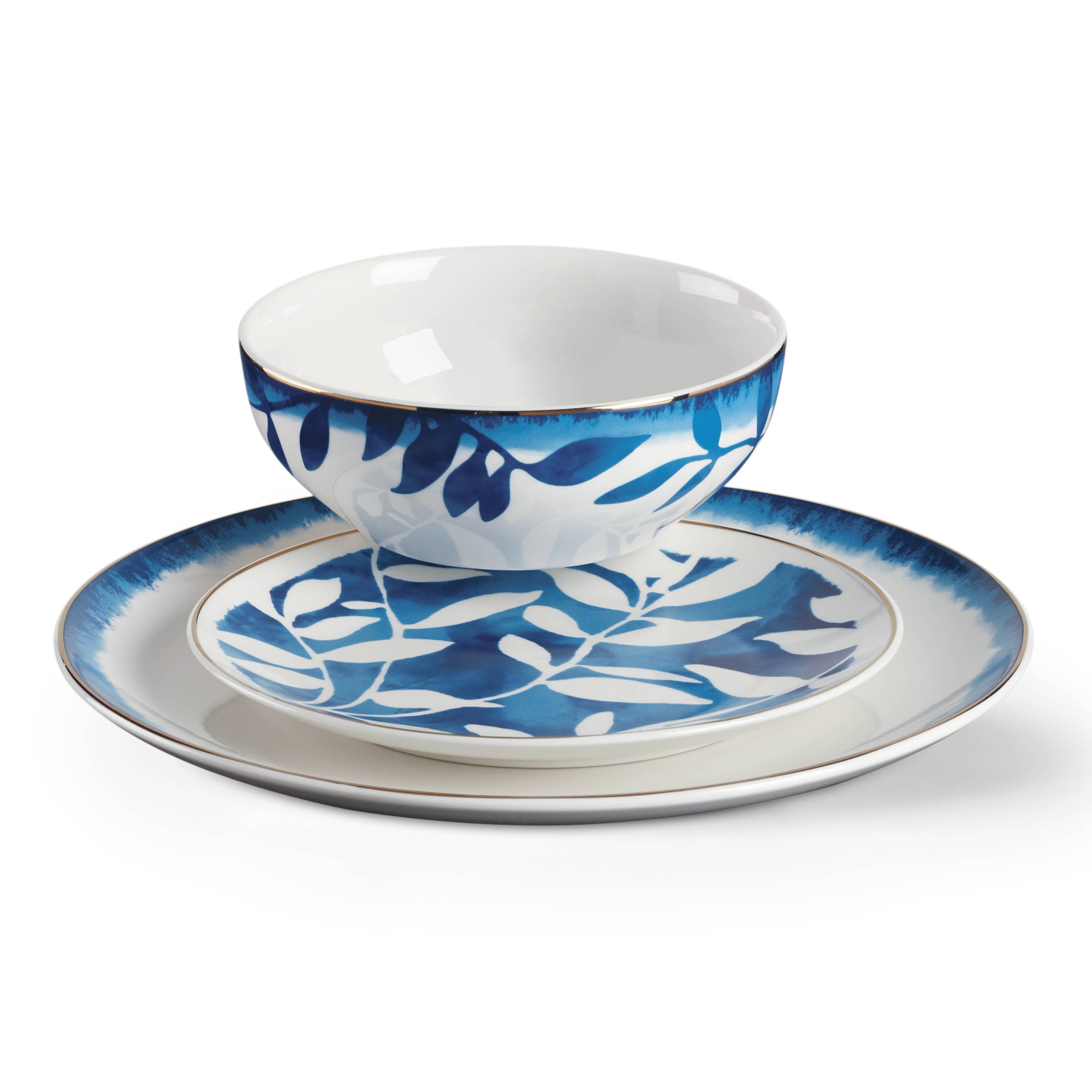 Oneida Entertain 365 12-Piece Aura Blue & White Porcelain Tableware Set (Service for 4)