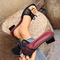 thumbnail image 2 of Zapatillas de Verano para las Mujeres Fish-Mouth Malla Bowknot Mulas de Tacón Alto Tacón Grueso Toe Abierto de Tamaño Grande Slide Interior Casual, 2 of 6