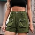 thumbnail image 7 of Cargo Denim Shorts for Teen Girls High Waist Multi-pocket Y2K Jean Short Folded Hem Straight Leg Cargo Cowgirl Shorts, 7 of 7