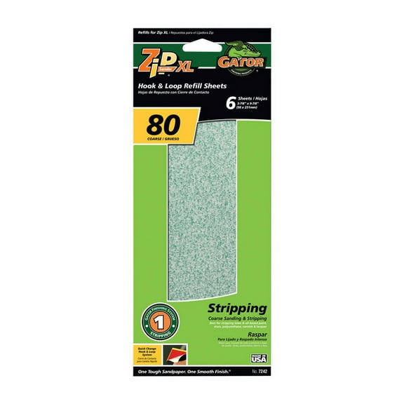 5 Pc, Gator Zip Xl 9-1/2 In. L X 3-1/2 In. W 80 Grit Aluminum Oxide Sanding Sheet 6 Pk