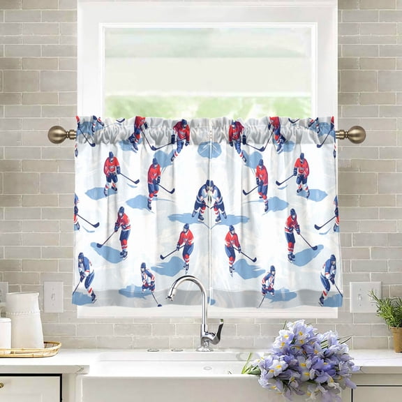 Yayeee Kitchen Curtains Tier Pair Light Filtering 27"x24" Rod Pocket Short Cafe Window Panel, Ice Rink