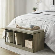 510 Design 3-Cube Storage Bench with Upholstered Seat Cushion, Gray Wood