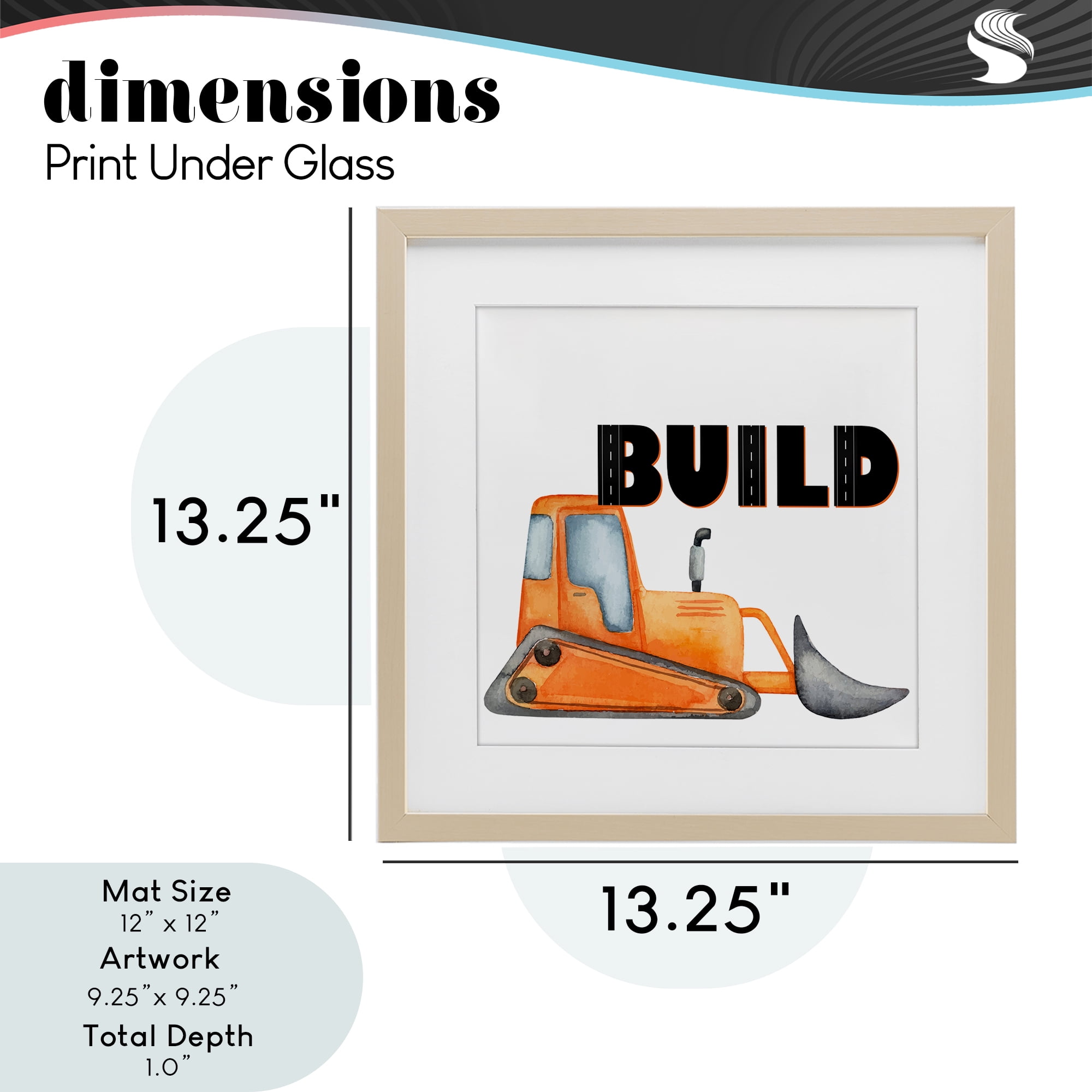 Build with Orange Bulldozer Birch Framed Print Under Glass, design by Kim Allen