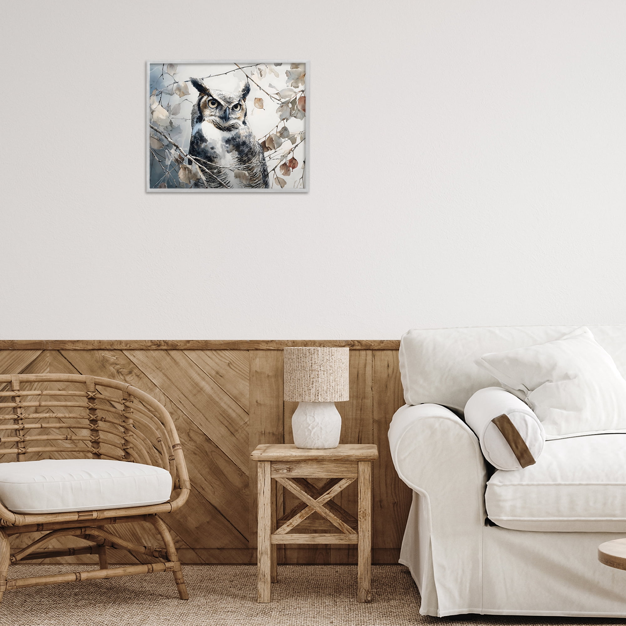 Stupell Industries Horned Owl Perched Gray Framed Giclee Art, design by Franklyn Gregory