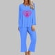 thumbnail image 1 of Puntoco Conjunto De Pantalones Y Manga Larga Con Cuello Redondo Y Estampado De Cáncer De Mama Para Mujer, Color Azul Cielo, Xl, 1 of 4