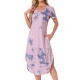 thumbnail image 1 of INSPIRAR CHIC Camisón de Mujer con Cuello en V, Manga Corta, Camisón Largo, Vestido de Lounge de Primavera Verano con Bolsillo XS, Tie Dye Rosa, 1 of 6