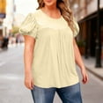 thumbnail image 4 of Miqool Blouses pour Femmes Grande Taille Manches Courtes Col Rond T-Shirts Plissés Amples Décontractés d'Été Boho, 4 of 7