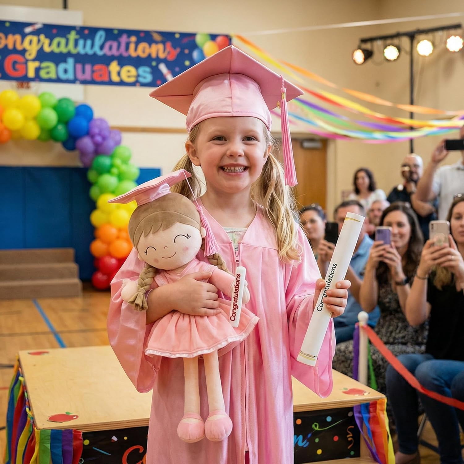 Gloveleya 16" Graduation Girl Doll - Pink Plush Toy with Cap & Gown - Preschool Kindergarten Graduation Gifts for Girls, Class of 2026 Milestone Keepsake