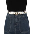 thumbnail image 6 of INSPIRE CHIC Women's Faux Leather Grommet Belt Single Prong Pin Buckle Studded Waist Belt for Jeans 104cm/40.94" Black & White, 6 of 7