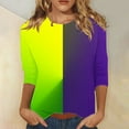 thumbnail image 2 of YUGYXL Mardi Gras 3/4 Sleeve Clothes for Women Novelty Color Block Lightweight Comfy Tshirts Casual Crew Neck Soft Tunic Blouse Theme Party Parade Shirts Sales, 2 of 5