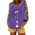 thumbnail image 2 of Camisetas de manga corta con cuello en V para mujer, camisetas casuales de retazos de leopardo, camisetas Pompotops hfajkhk123641, 2 of 5