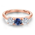 thumbnail image 3 of Gem Stone King 18K Rose Gold Plated Silver Blue Created Sapphire and White Moissanite Engagement Ring for Women | 1.60 Cttw | Round 5MM | Gemstone September Birthstone | Size 7, 3 of 7