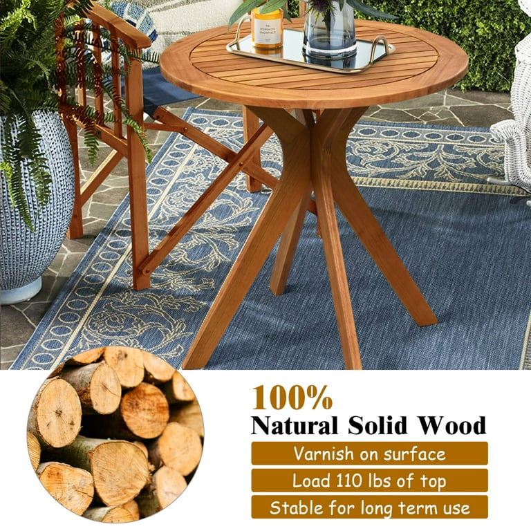 Costway 27'' Solid Wood Round Table for Patio, Deck