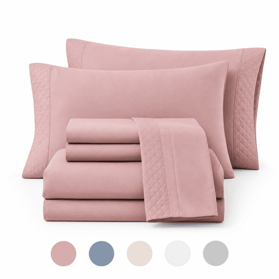 Elegant Comfort 4 Pieces Bed Sheet Set With Flat Fitted and 2 Pillowcases King-Dusty Rose