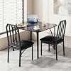 3 Piece Dining Table Set for 2, Square Tempered Glass Kitchen Table with 2 PU Cushion Chairs, Metal Frame, Space Saving Small Dining Room Set
