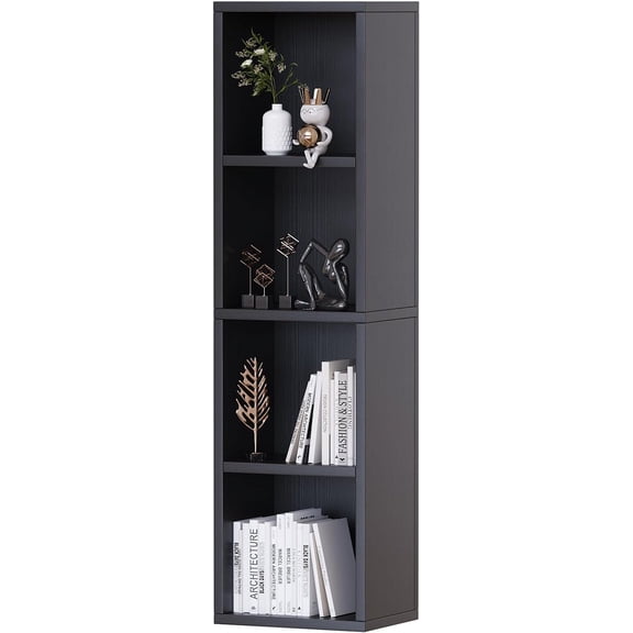 Black 4 Cube Small Narrow Bookshelf, Thin Corner Storage Organizer Display Shelving