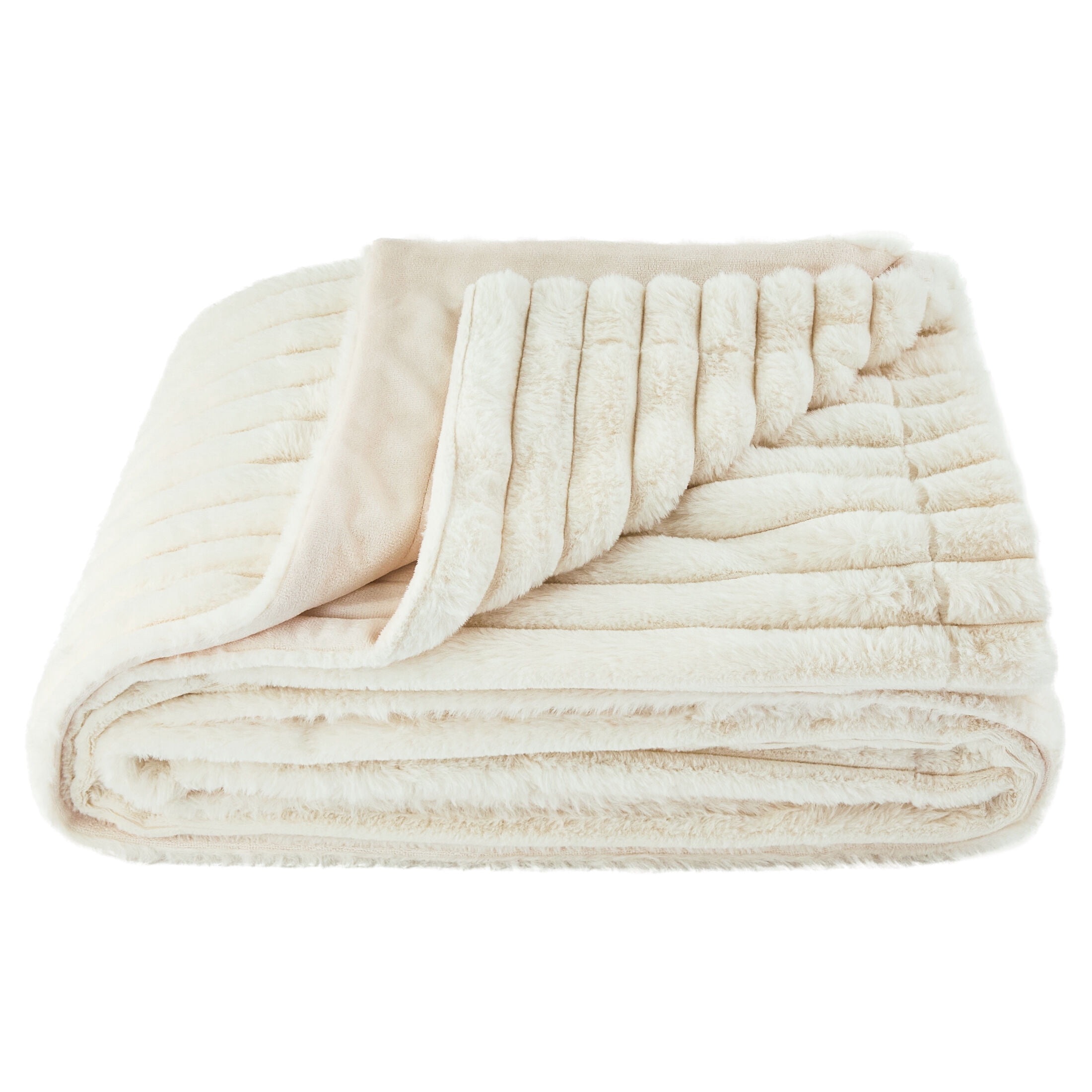 Mainstays Channel Faux Fur Blanket, Vanilla Dream, Full/Queen, 86" x 90"