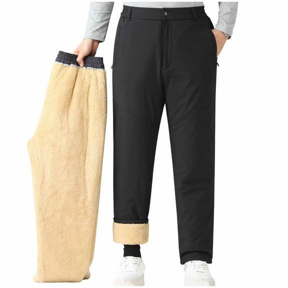 Men's Classic Fit Winter Warm Sherpa Lined Thermal Elastic Waist Casual Pants Long Pants Black