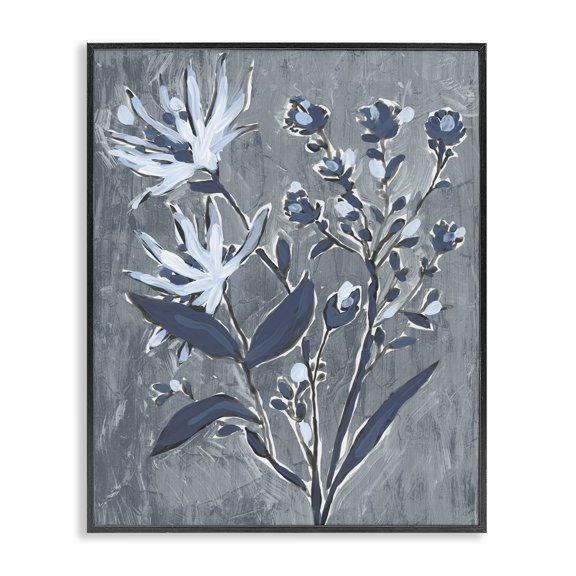 Stupell Industries Contemporary Navy Blue Flowers Black Framed Giclee Art, 11 x 14, by June Erica Vess