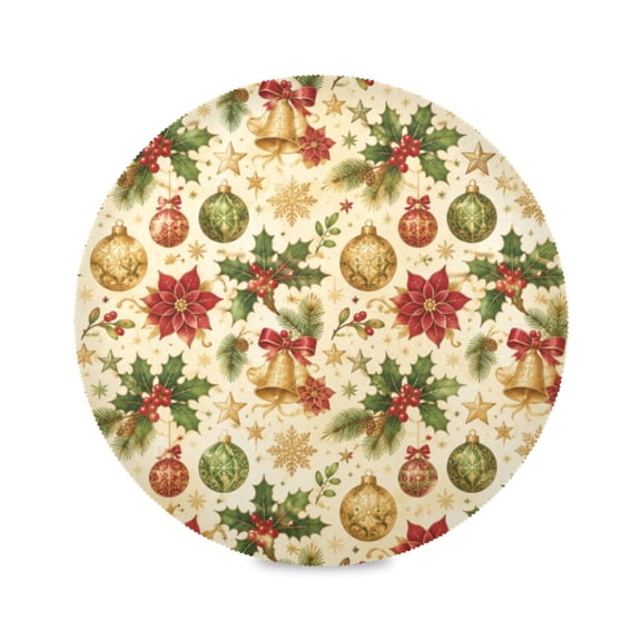 15" Xmas Gold Printed Round Placemats Set of 1 Heat Resistant Table Mat for Kitchen for Party Deco