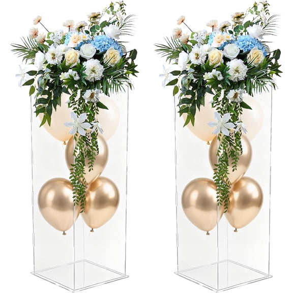 Miumaeov 2PCS Acrylic Display Cube Pedestal, Clear Flower Stand Tall Art Sculpture StandsTransparent Flower Tower Decor Riser