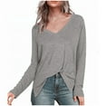 thumbnail image 1 of Yuyuzo Womens Sweatshirts Tops V Neck Long Sleeve Straight Line Pullover Fall Casual Sweatshirt Solid Color, 1 of 7