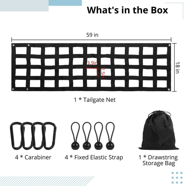 Truck Tailgate Cargo Net, 59 X 18 Inches Full Size Polyester Tailgate