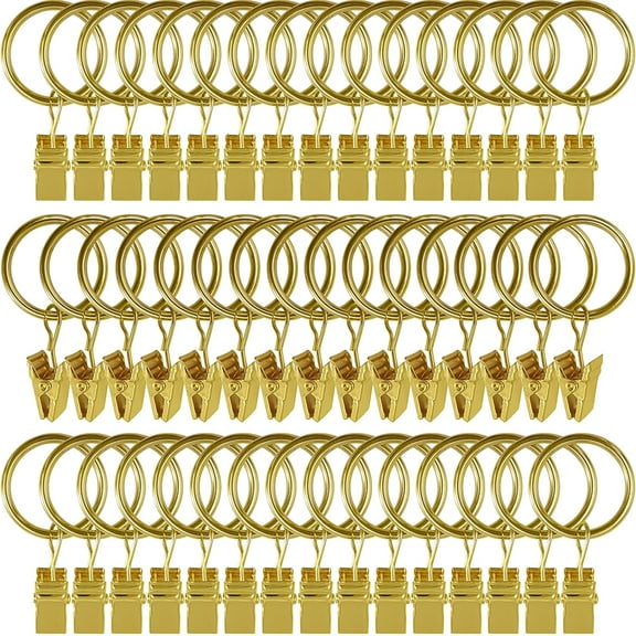 60 Pack Curtain Rings with Clips, Curtain Clip Rings Hooks, Bow Hanger Clips for Hanging Drapery Drapes Bows, Ring 1 inch Interior Diameter, Fits up to 5/8" Rod, Gold